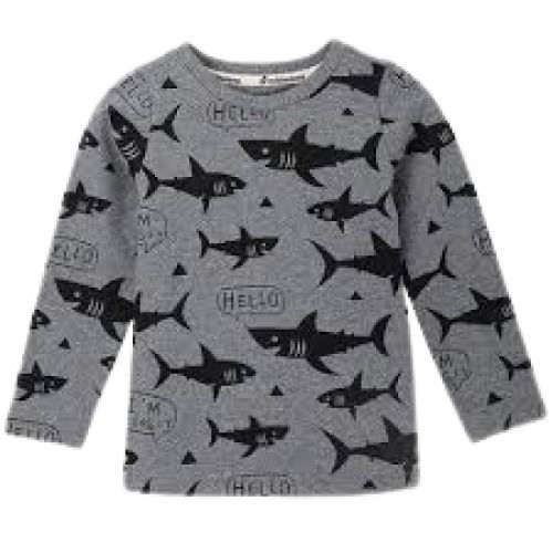 Baby Grey With Black Printed Round Neck Long Sleeve Casual Wear Cotton T Shirt Gender: Boy