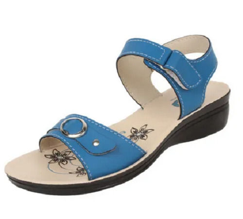 Blue Comfortable And Fancy Buckle Closure Velcro Type Pu Sandal For Ladies 