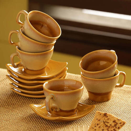 Durable Printed Ceramic Tea Cup Set For Gifting 6 PC / Set