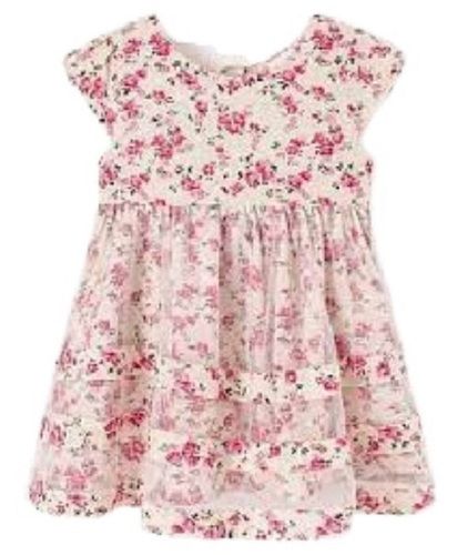 Kids Causal Wear White Printed Half Sleeve Cotton Frock