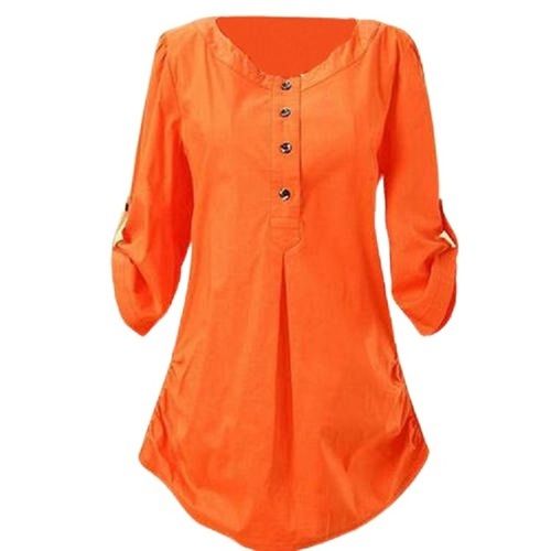 Summer Ladies Plain Orange Casual Wear Cotton Top 