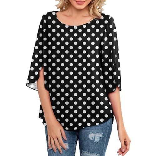 Black Ladies Printed Casual Wear 3-4 Sleeve Cotton Top