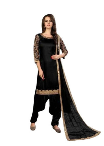 Black Party Wear Embroidered Cotton Silk Designer Salwar Kameez For Ladies