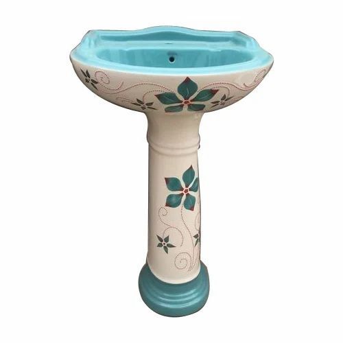 Floor Standing Floral Printed Ceramic Wash Basin Stand For Home Use Design: One Piece