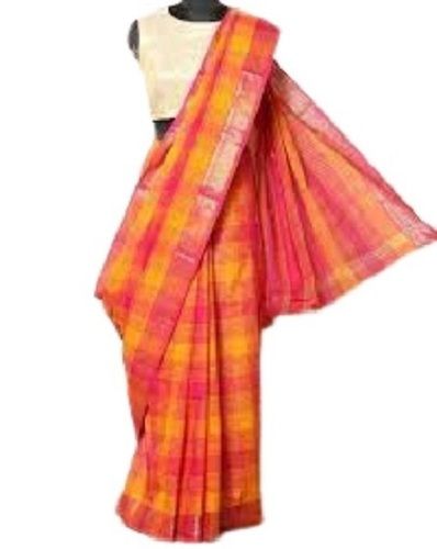 Casual Ladies Cotton Sarees With Attach Matching Blouse