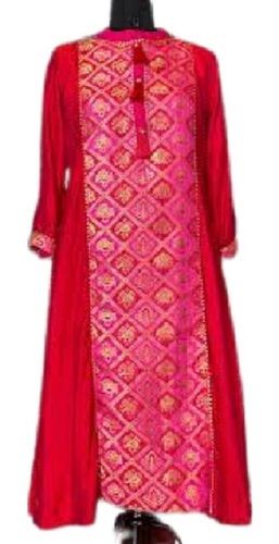 Ladies Full Sleeves Round Neck Red Printed Cotton Kurtis Bust Size: 13 Inch (In)