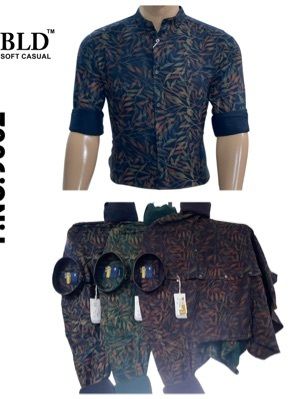 Multicolor Mens Chinese Collar Printed Full Sleeves Cotton Casual Shirt