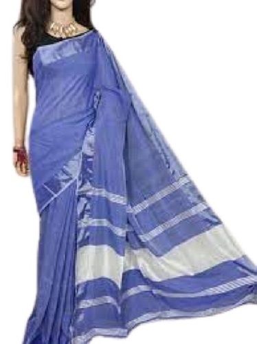 Blue With Grey Multi Color Causal Wear Plain Cotton Silk Saree