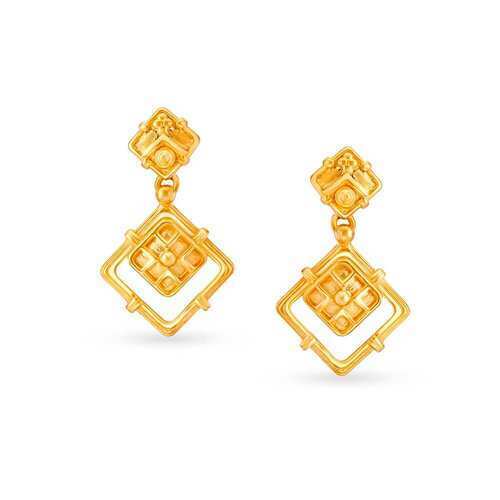 Golden Party Wear 4.725 Grams Bsssssssss-Ar Setting Polished Yellow Gold Earrings For Women