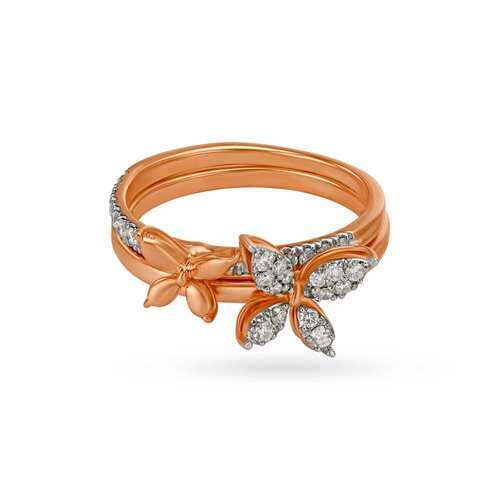 Polished Rose Gold And Diamond Finger Ring Jewelry Gender: Women'S