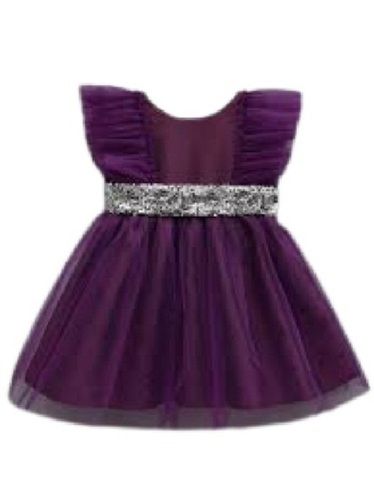 Girls Plain Party Wear Net Purple Sleeveless Kids Frock Bust Size: 11 Inch (In)