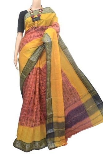 Orange With Yellow Gorgeous Ladies Cotton Silk Saree 