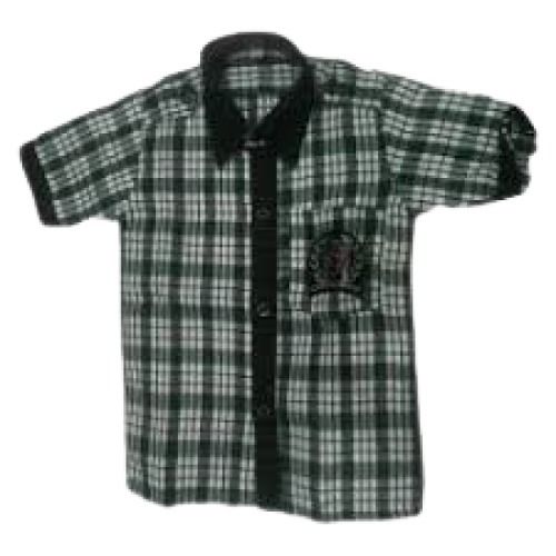 Kids Checked Grey With Black Short Sleeve Breathable Casual Wear Cotton Shirt Bust Size: 10 Inch (In)