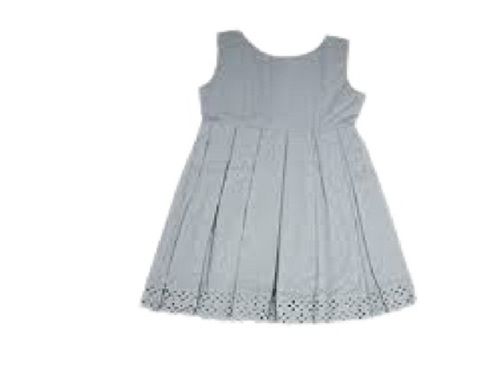 Kids Grey Plain Sleeveless Breathable Cotton Frock Bust Size: 10 Inch (In)