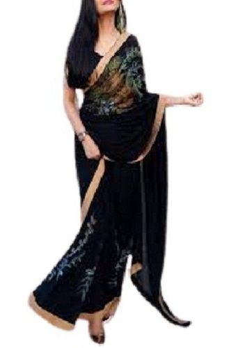 Ladies Printed Black Chiffon Casual Wear Saree