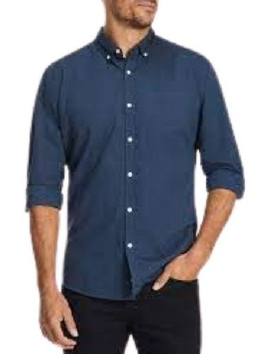 Mens Plain Navy Blue Full Sleeve Breathable Formal Wear Cotton Shirt Chest Size: 45 Inch