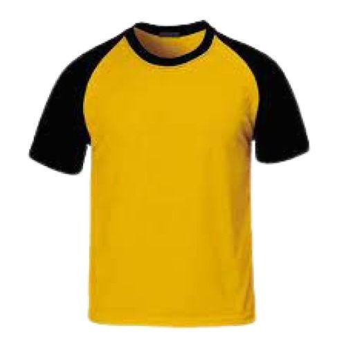 Mens Plain Yellow With Black Round Neck Short Sleeve Casual Wear Cotton T Shirt Gender: Male