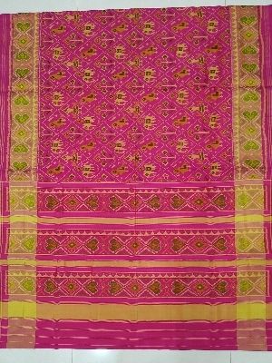 Multicolor Handloom Traditional Narikunj Design Zari Border Patola Sarees With Blouse