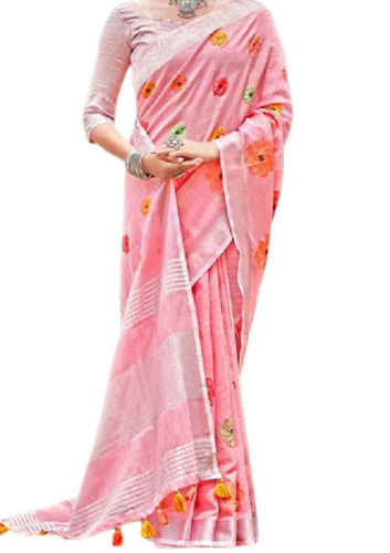 Extremely Fine And Brethable Linen Embroidery Saree