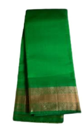 Summer Ladies Plain Green Casual Wear Cotton Silk Saree