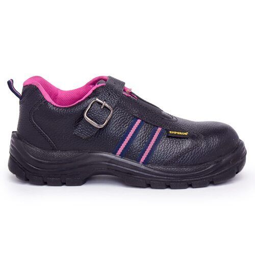 Black And Pink Lightweight Rubber Sole Pu Polished Leather Safety Shoes For Ladies