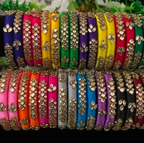 Kundan work silk thread on sale bangles