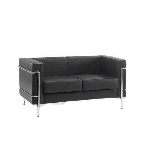 Polished Stainless Steel Frame Two Seater Leather Sofa For Living Room Use