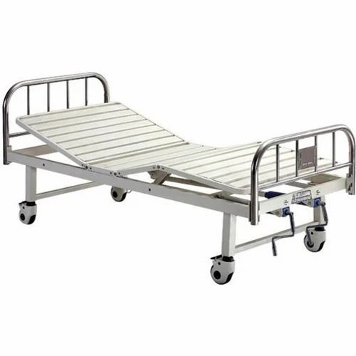 Rectangular Manual Operated Handle Four Caster Stainless Steel Hospital Bed