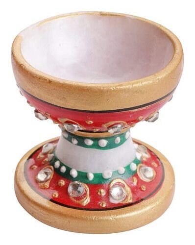 Multicolor Religious And Handmade Polished Finished Marble Decorative Diya