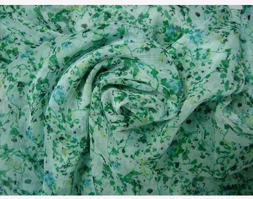 Green 100 Percent Printed Sil Chiffon Fabric