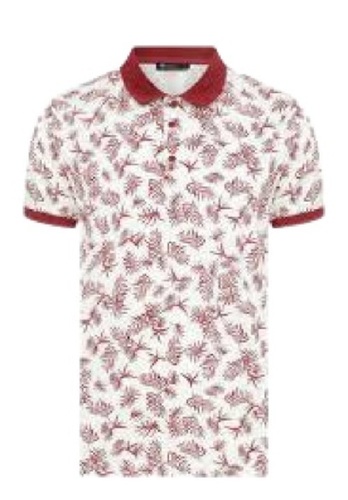 Casual Wear Polo Neck Short Sleeve Cotton T-Shirt For Men - Cotton, Sizes (S, M, L, XL, XXL), White and Red Color, Printed Design, Comfortable Fit