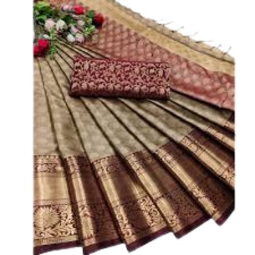 Cotton Ladies Traditional Wear Brown With Maroon Designer Art Silk Saree