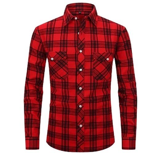 Mens Checked Red With Black Casual Wear Cotton Shirt  Age Group: Above 18