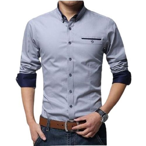 Mens Plain Full Sleeve Grey Formal Wear Cotton Shirt