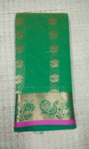 Green Multi Colour Printed Traditional Wear South Style Cotton Saree 