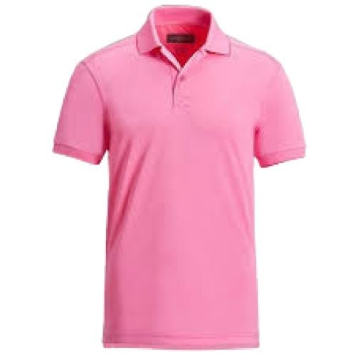 Pink Plain Polo Neck Short Sleeve Casual Wear Cotton T Shirt For Men