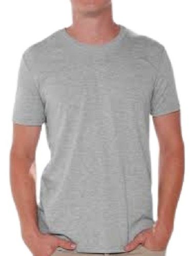 Grey Plain Round Neck Short Sleeve Casual Wear Cotton T Shirt For Men