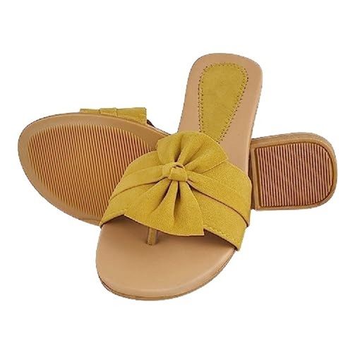 Sandal And Yellow Premium Quality Fancy Flat Slipper For Ladies 