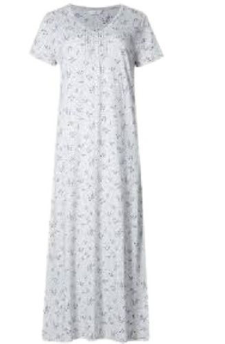 White And Grey Printed V Neck Short Sleeve Nightwear Ladies Nighty