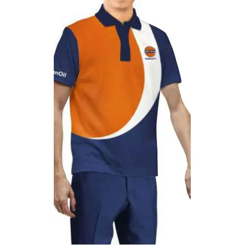 Unisex Short Sleeves Plain Cotton Uniform For Petrol Pump Station