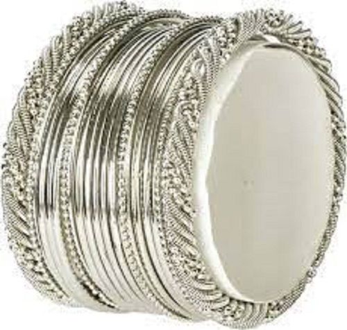 Polished 2.4 Inch Silver Party Wear Fancy  Alloy Bangle 