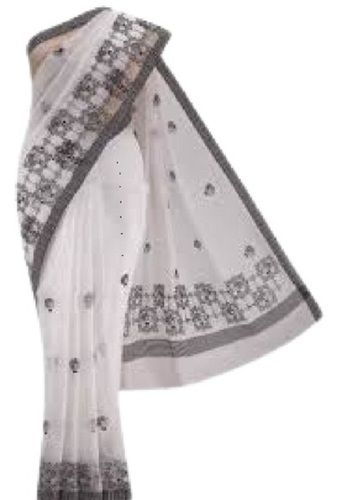 White And Black Printed Casual Wear Ladies Cotton Saree