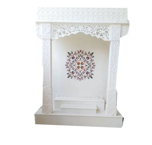 White Marble Inlay Temple - 4 x 3 x 1.5 Feet, Durable Handmade Design with Polished Finishing for Indoor Hinduism Decor