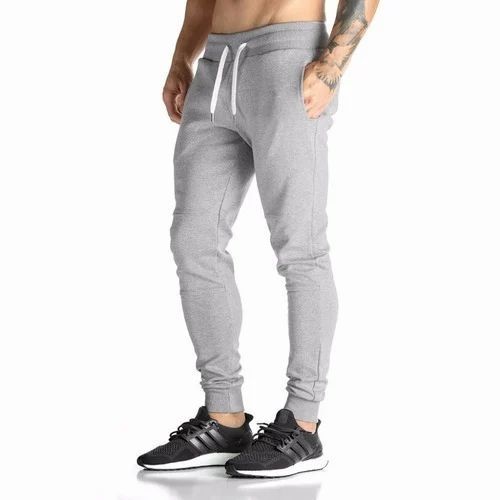 Gray Casual Wear Plain Cotton Lower For Mens