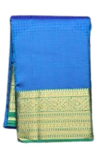 Ladies Plain Blue Festive Wear Cotton Silk Saree