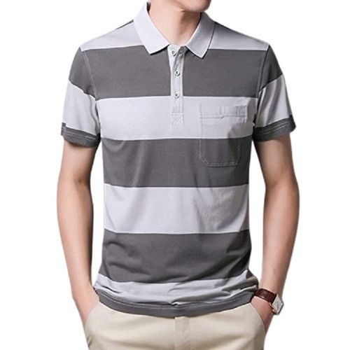 Mens Striped Polo Neck Short Sleeve Cotton T Shirts Age Group: Above 18