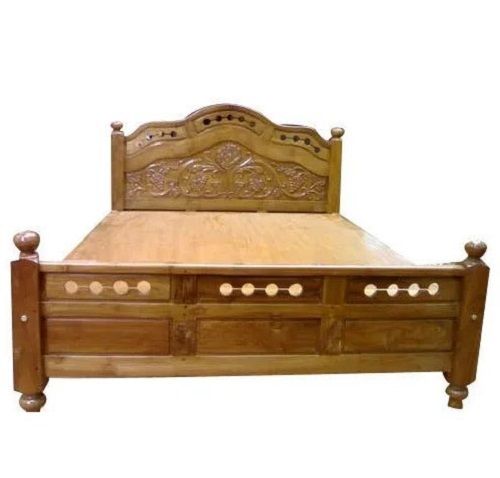 Machine Made Rectangular Teak Wood Finish Designer Wooden Bed For Bedroom