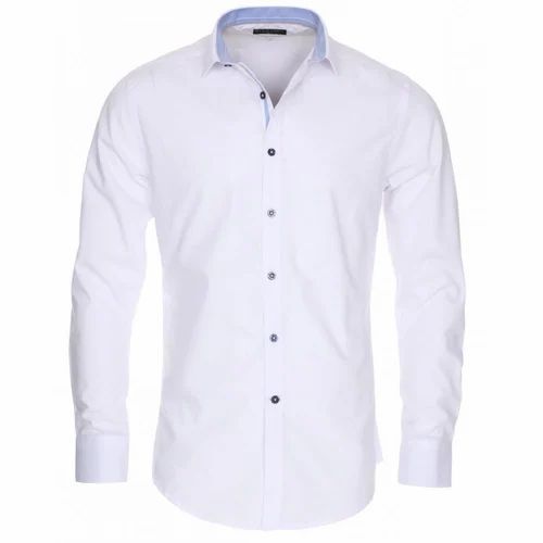 White Plain Casual Wear Mens Full Sleeve Button Closure Shirt