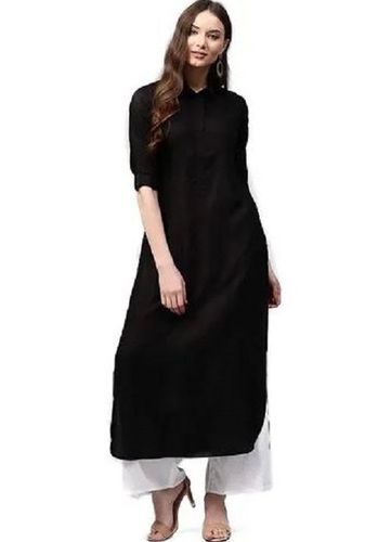 3 By 4 Sleeve Plain Straight Ladies Long Kurti Bust Size: 32 Inch (In)