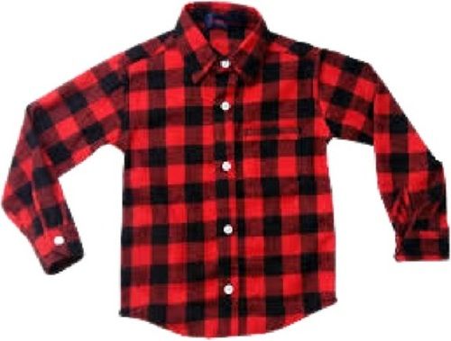 Kids Checked Red With Black Full Sleeve Breathable Casual Wear Cotton Shirt Bust Size: 26 Inch (In)